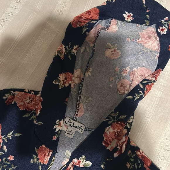 Ladies J for Justify Navy Floral Hooded Dress - Picture 2 of 8